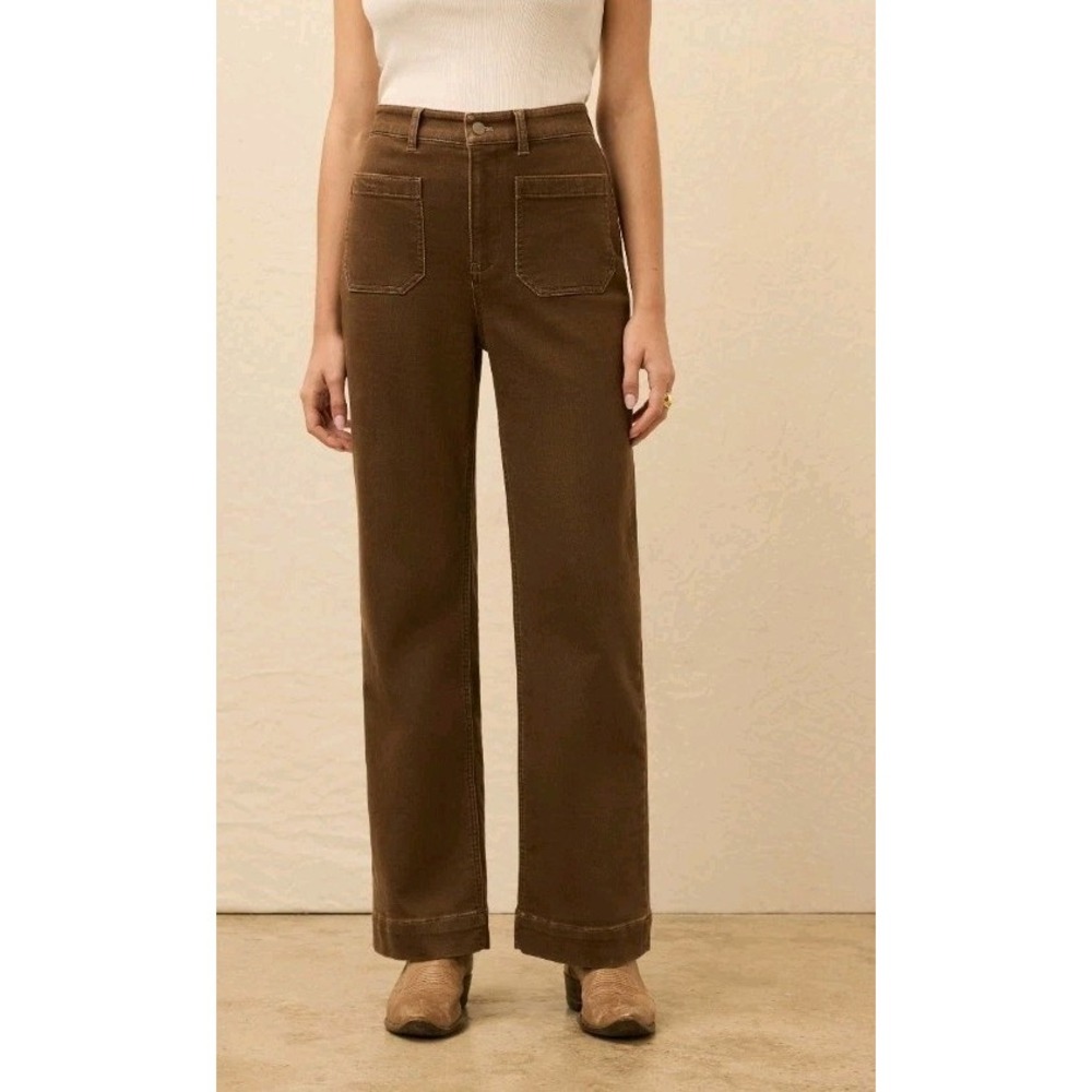 Faherty Stretch Terry Patch Pocket Walnut Pants Brown Wide Leg Womens Size 27